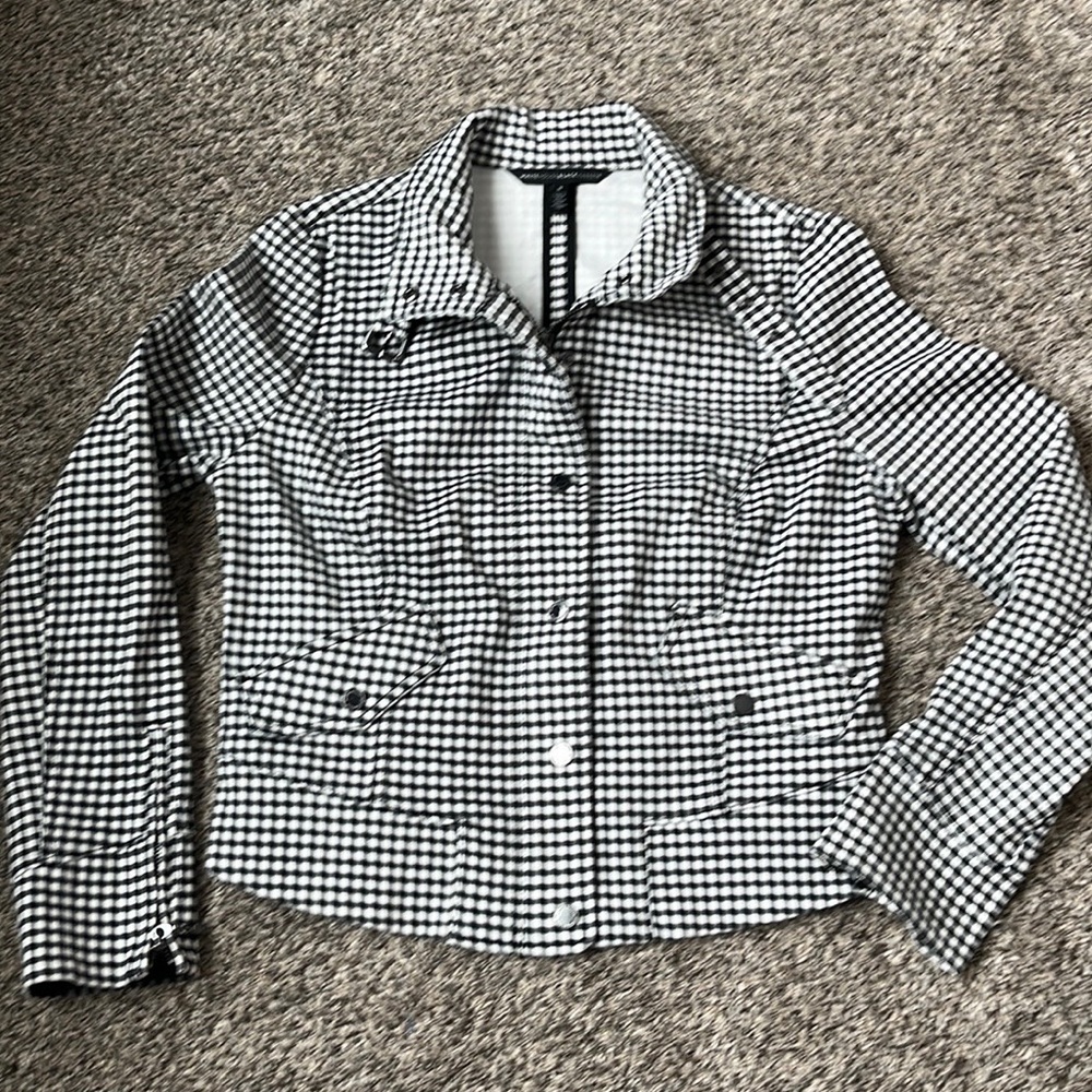 WHBM black and white gingham moto-style jacket